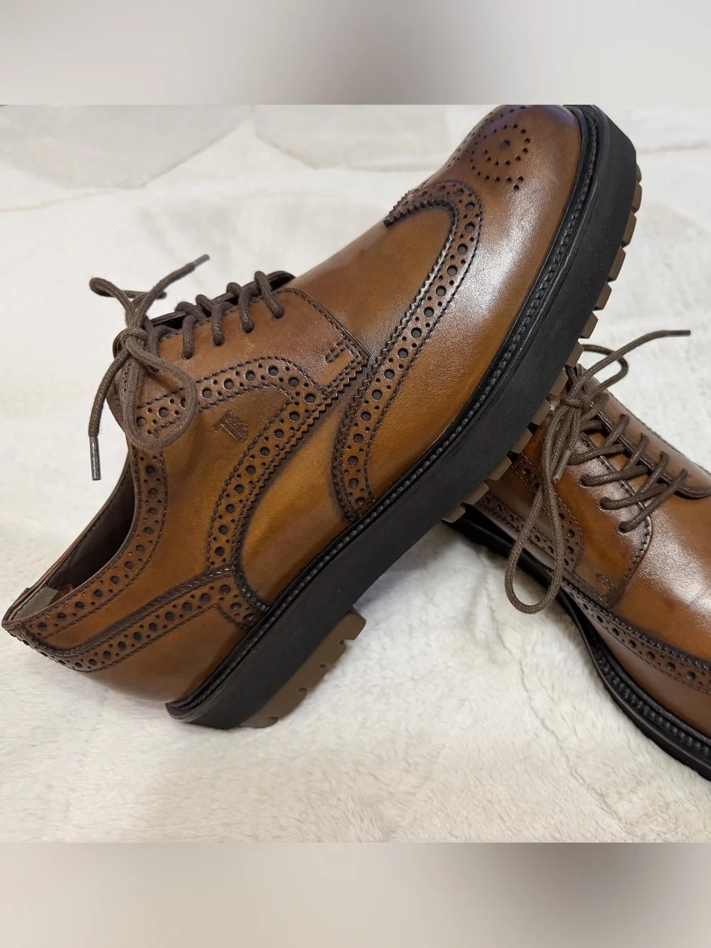 LIKE NEW! $995 Tod’s Brown Leather Wingtip Platform Chunky Brogue Oxford 8